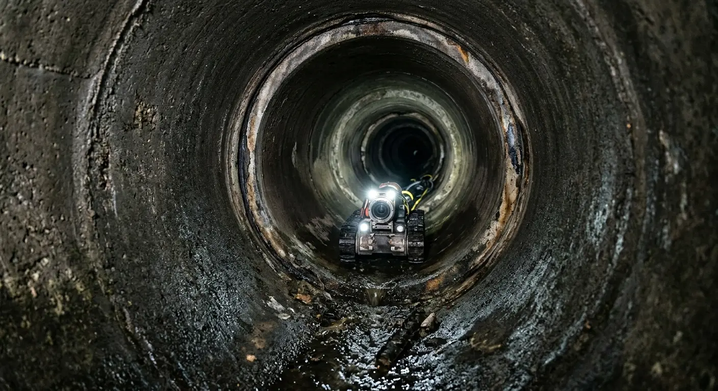 Robotic sewer camera inspecting pipe interior for Sewer Line Cleaning in Dunn Loring