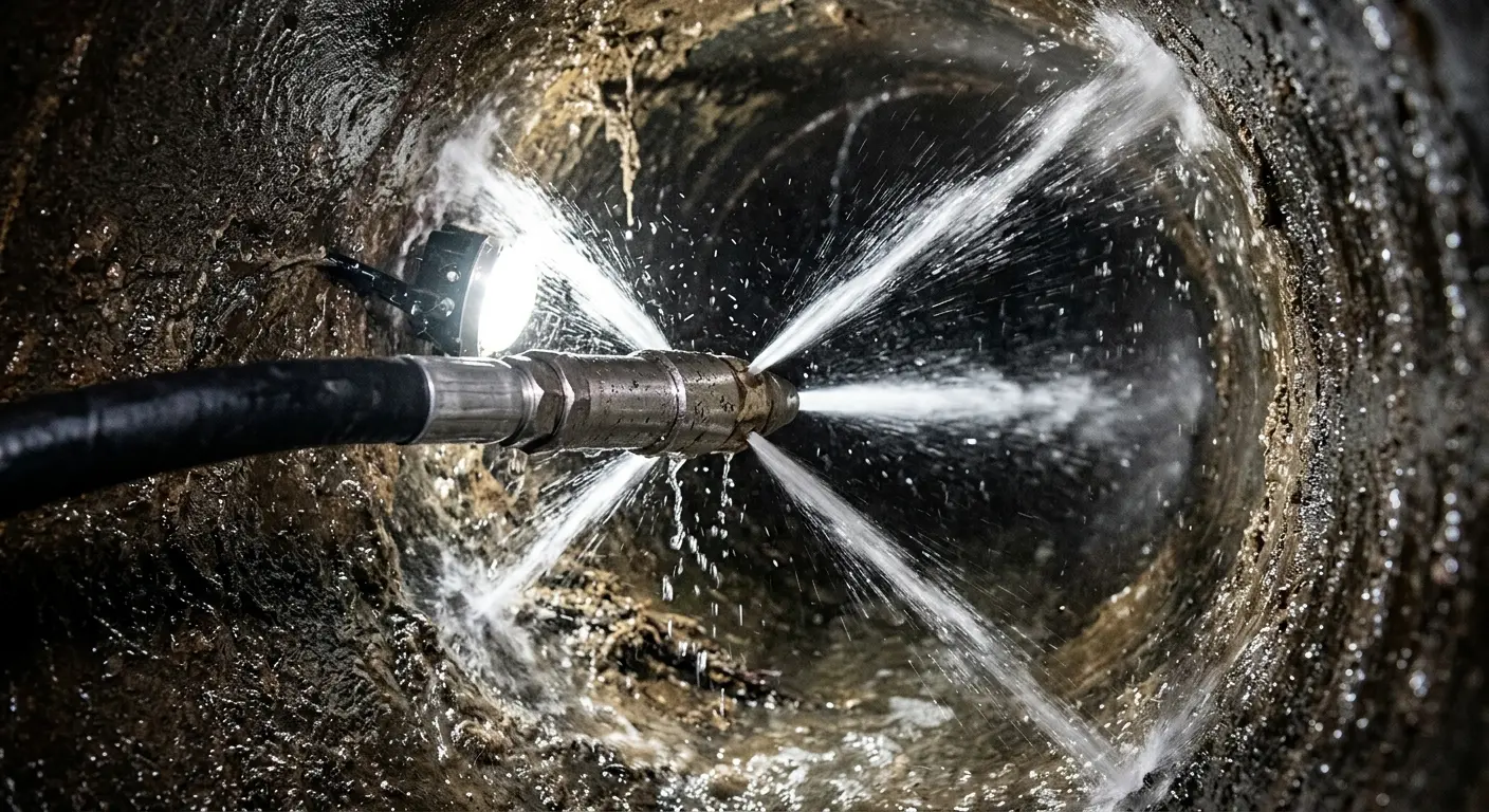 High-pressure hydro jetting nozzle cleaning sewer pipe for Sewer Cleanout in Dunn Loring